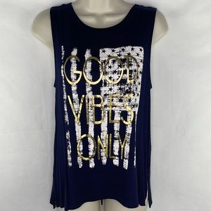 Distressed American Flag "Good Vibes Only" Metallic Gold Tank Style Top